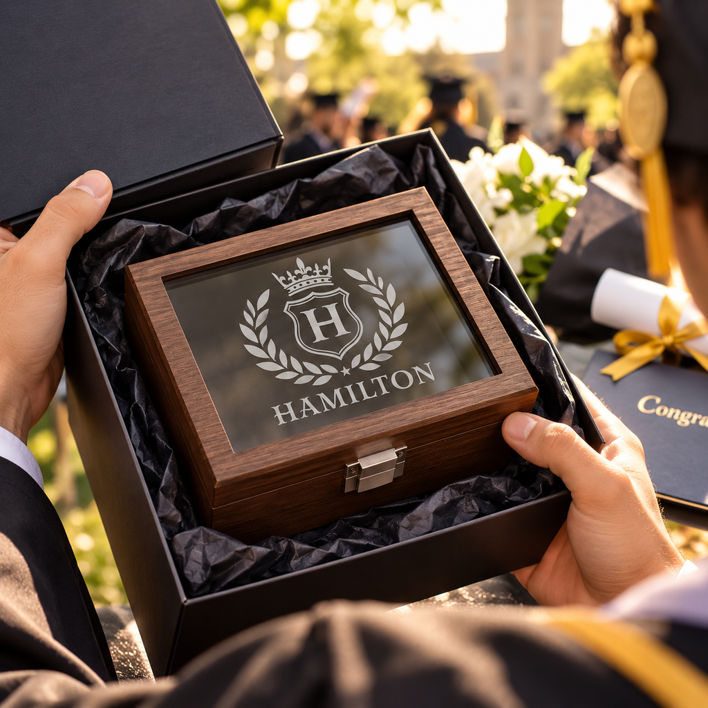 Personalized Watch Box for Men with Custom Name or Initial on Glass – Engraved 3 Slot Wood Watch Display Case for Groomsmen or Birthday Gift
