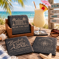 Personalized Beach House Slate Coasters, Custom Coastal Coaster Set, Engraved Vacation Home Gift, Housewarming Gift with Wooden Holder