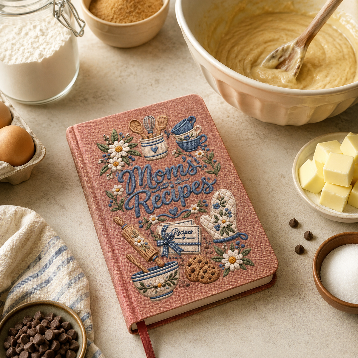 Personalized Linen Recipe Book, Custom Family Recipe Notebook, UV Printed Mom Grandma Nana Recipe Journal, Heirloom Kitchen Gift