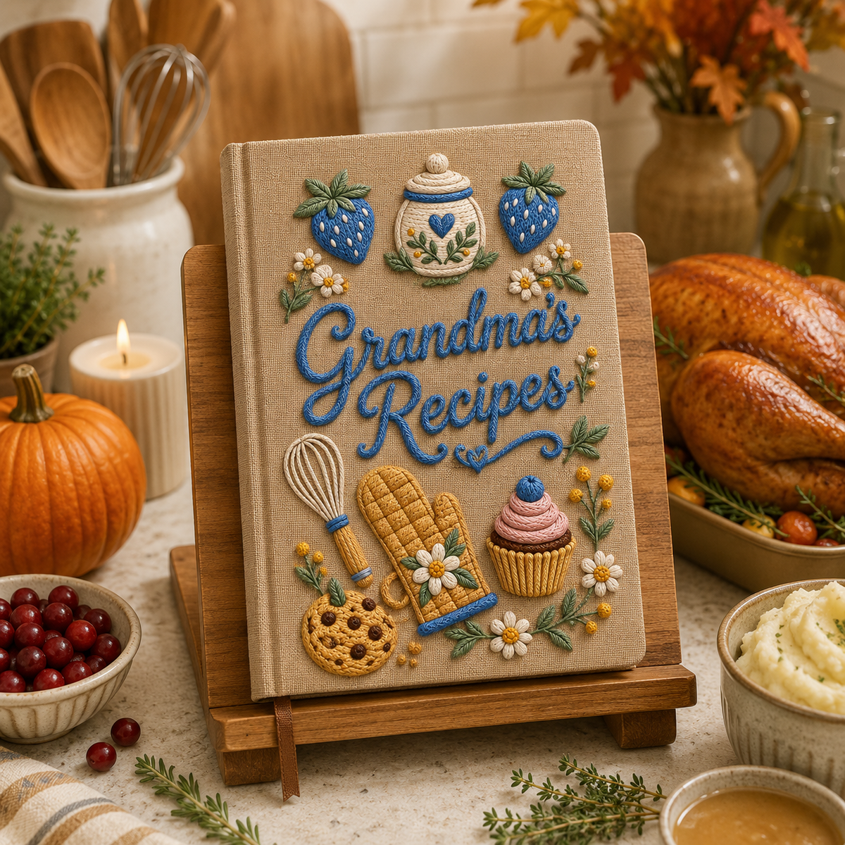 Personalized Linen Recipe Book, Custom Family Recipe Notebook, UV Printed Mom Grandma Nana Recipe Journal, Heirloom Kitchen Gift