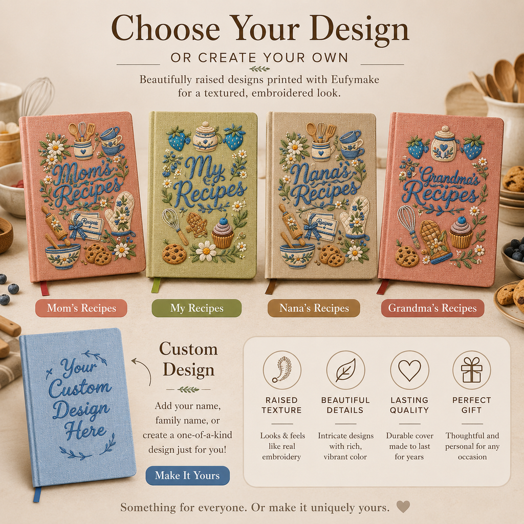Personalized Linen Recipe Book, Custom Family Recipe Notebook, UV Printed Mom Grandma Nana Recipe Journal, Heirloom Kitchen Gift