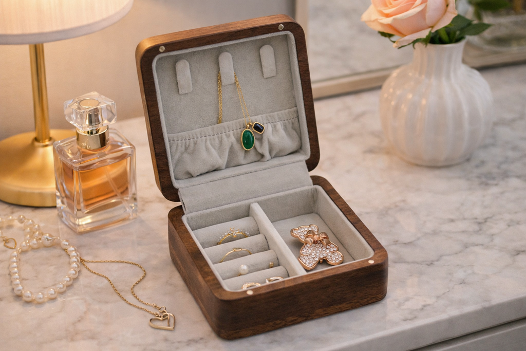Personalized Wooden Jewelry Box, Custom Engraved Keepsake Box, Small Jewelry Organizer, Birthday Wedding Anniversary Gift for Her
