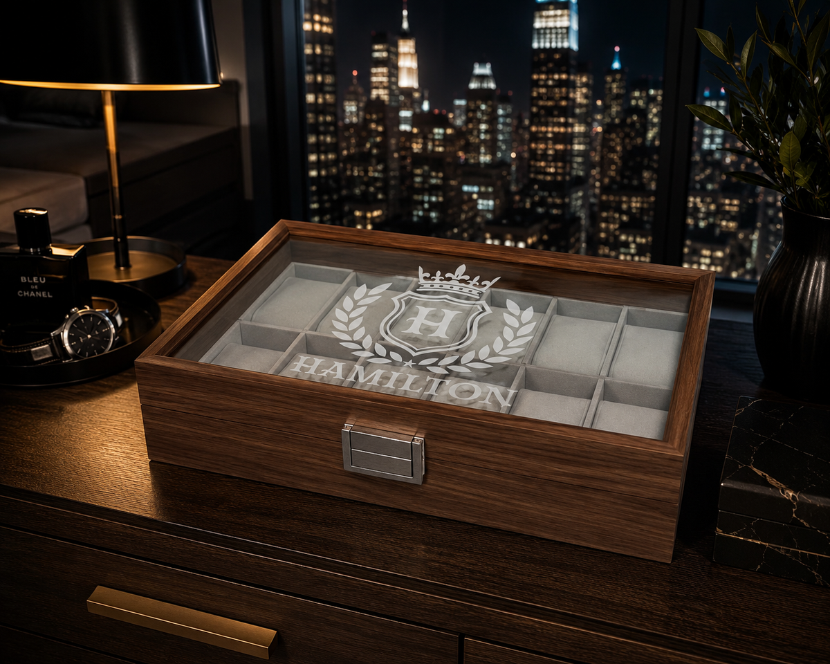 Personalized Wooden Watch Box for Men, Engraved Watch Case, Custom Watch Organizer, Anniversary Gift for Husband, Dad or Boyfriend