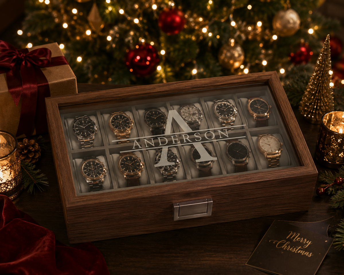 Personalized Wooden Watch Box for Men, Engraved Watch Case, Custom Watch Organizer, Anniversary Gift for Husband, Dad or Boyfriend