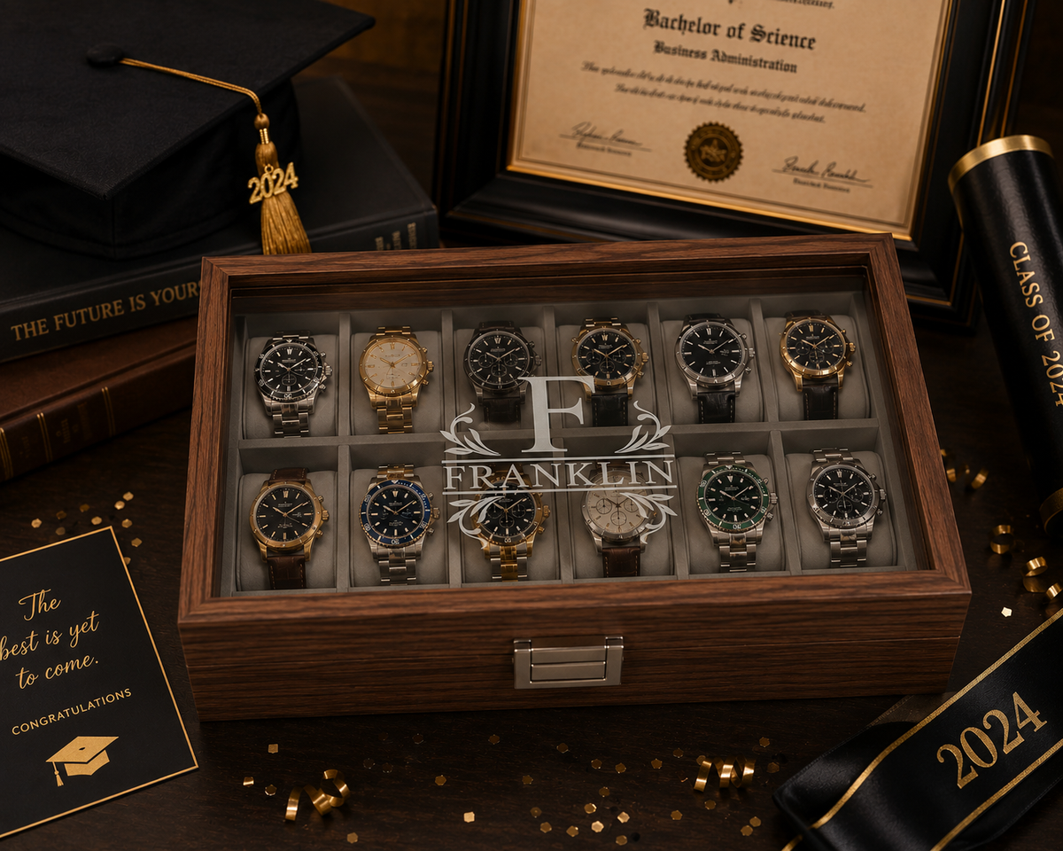 Personalized Wooden Watch Box for Men, Engraved Watch Case, Custom Watch Organizer, Anniversary Gift for Husband, Dad or Boyfriend