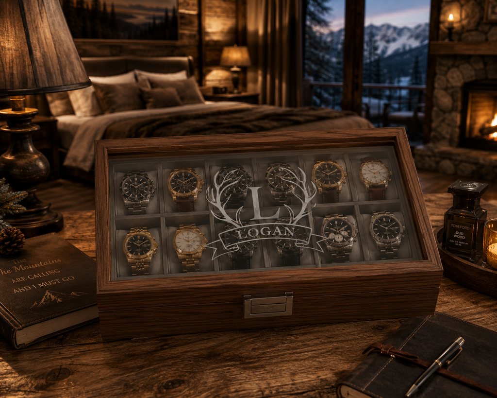 Personalized Wooden Watch Box for Men, Engraved Watch Case, Custom Watch Organizer, Anniversary Gift for Husband, Dad or Boyfriend