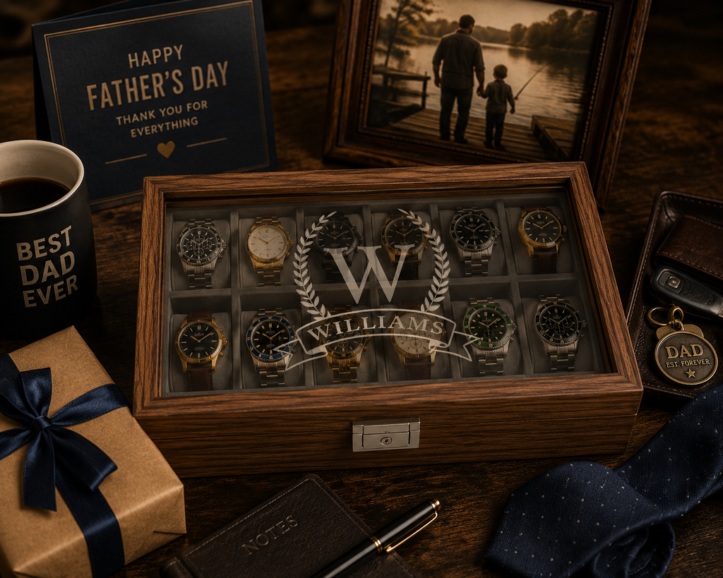 Personalized Wooden Watch Box for Men, Engraved Watch Case, Custom Watch Organizer, Anniversary Gift for Husband, Dad or Boyfriend