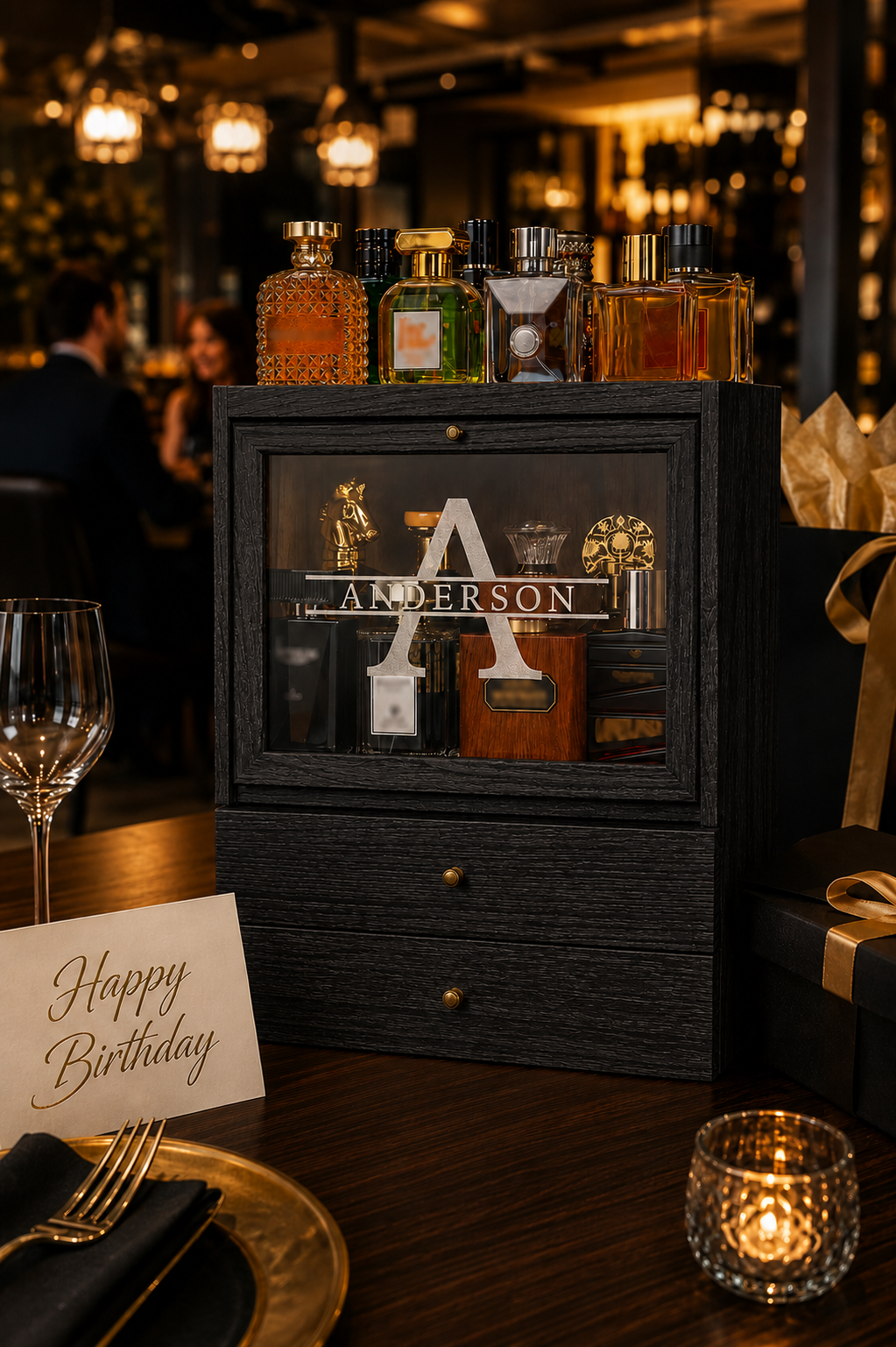Personalized Cologne Organizer with Drawers, Engraved Men’s Fragrance Display Case, Watch Storage Box, Custom Gift for Him & Dad