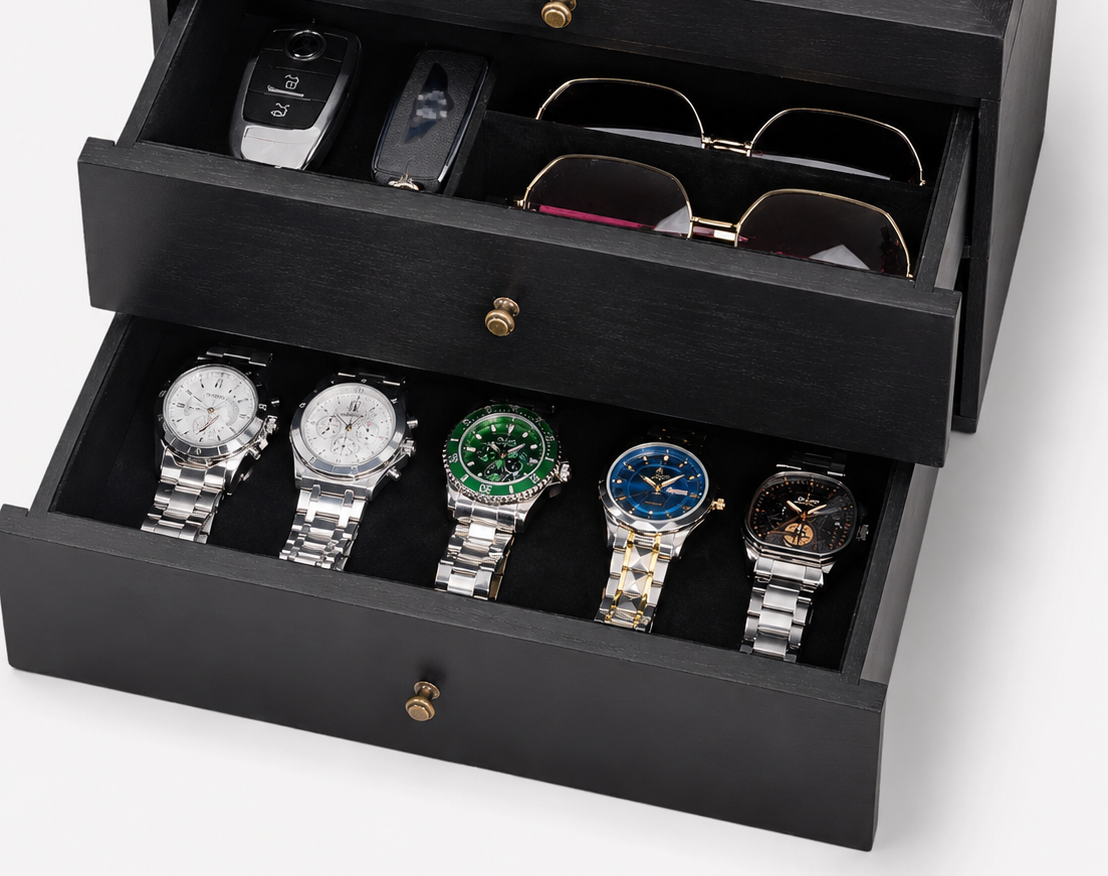 Personalized Cologne Organizer with Drawers, Engraved Men’s Fragrance Display Case, Watch Storage Box, Custom Gift for Him & Dad