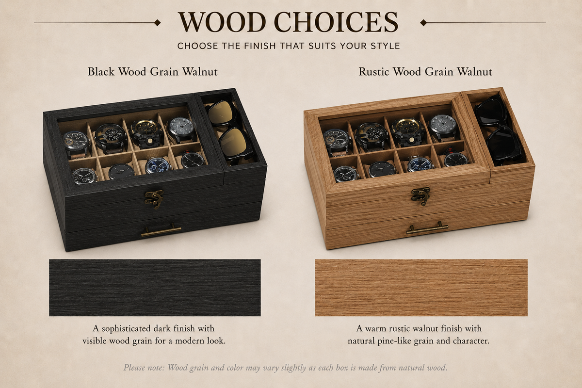 Luxury Personalized Wooden Watch Box for Men, Engraved Watch Case with Drawer, Sunglasses & Jewelry Organizer, Anniversary Gift for Him