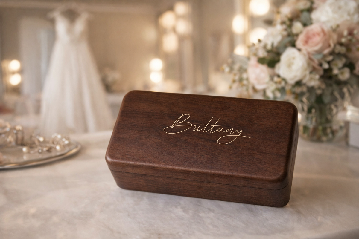 Personalized Wooden Jewelry Box with Custom Name or Monogram, Engraved Jewelry Organizer for Women, Wedding, Birthday & Mother’s Day Gift