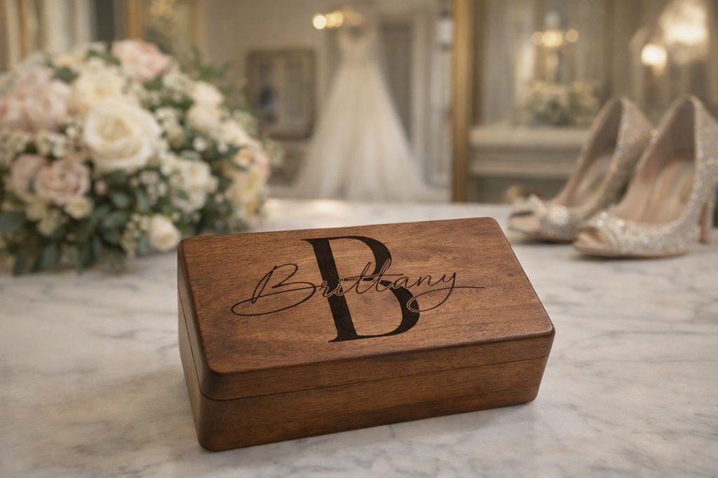Personalized Wooden Jewelry Box, Custom Engraved Name & Initials, Small Jewelry Organizer, Bridesmaid, Mom & Birthday Gift