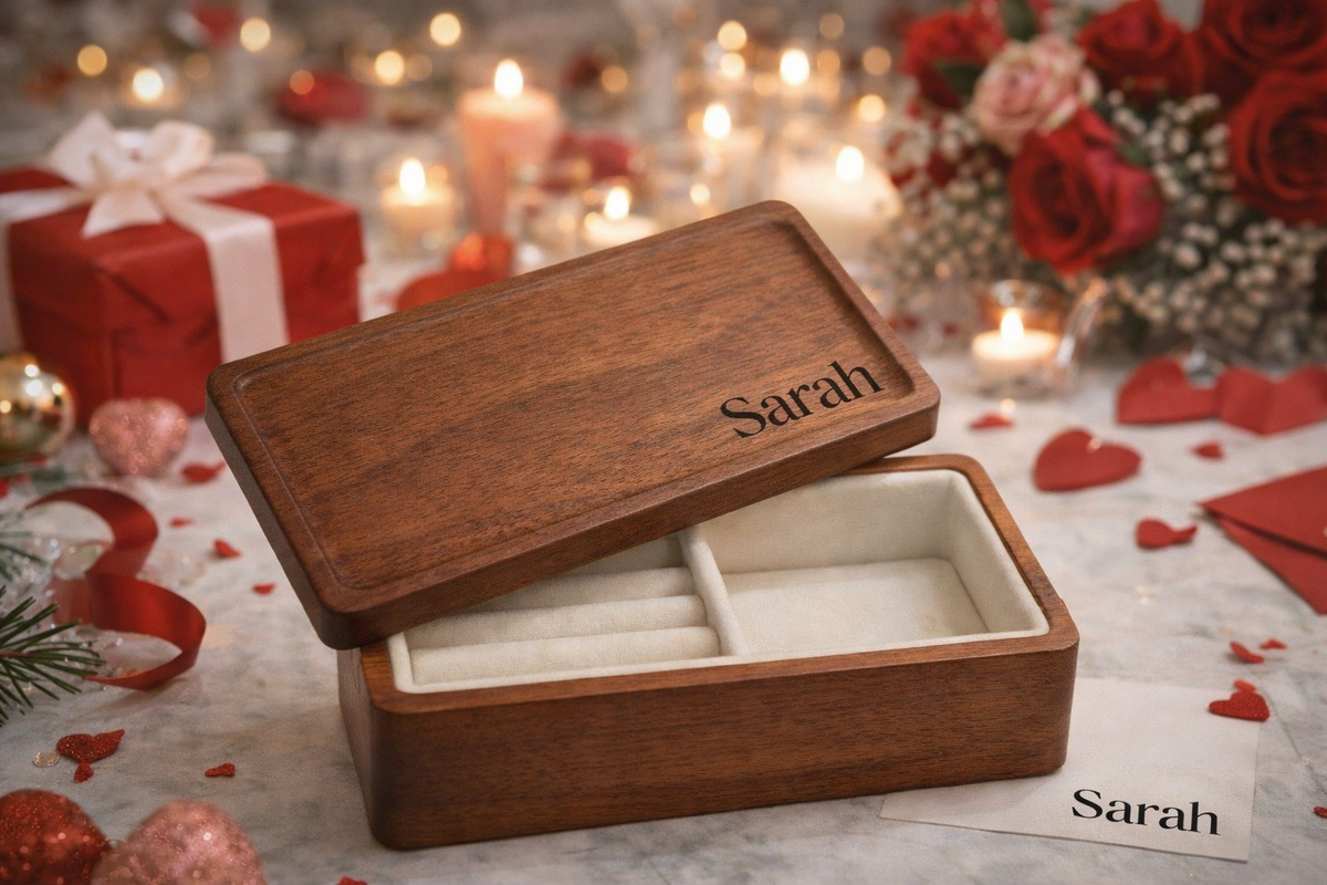 Personalized Wooden Jewelry Box, Custom Engraved Name & Initials, Small Jewelry Organizer, Bridesmaid, Mom & Birthday Gift