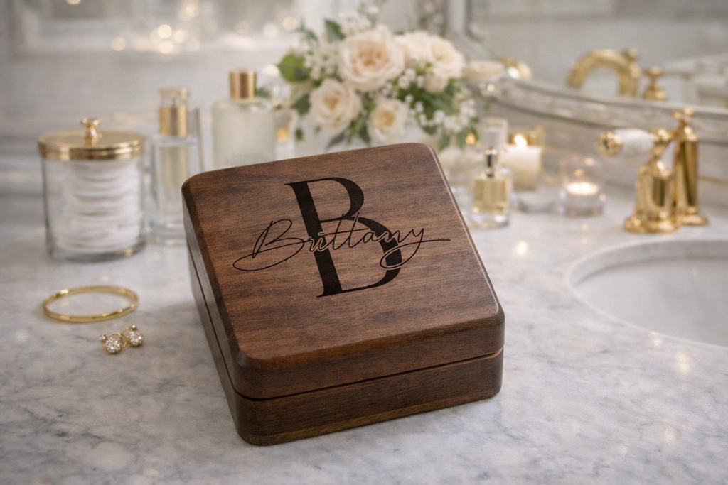 Personalized Wooden Jewelry Box, Custom Engraved Keepsake Box, Small Jewelry Organizer, Birthday Wedding Anniversary Gift for Her