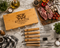 Personalized BBQ Grill Tool Set with Engraved Bamboo Case, 6 Piece Grilling Gift for Dad, Husband, Grill Master, Fathers Day Gift
