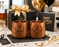 Personalized Wooden Whiskey Glass Set with Engraved Gift Box & Whiskey Stones, Custom Bourbon Cup Gift for Men, Dad, Husband
