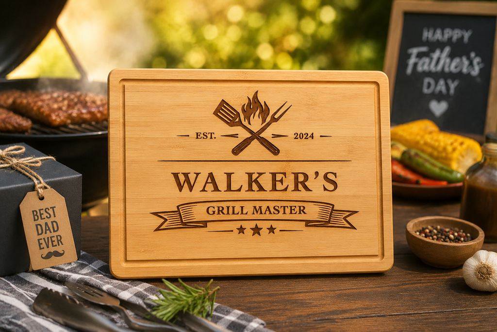 Personalized Rubberwood Cutting Board, Custom Engraved BBQ Grill Board, Grill Master Gift for Dad, Father’s Day & Housewarming Gift