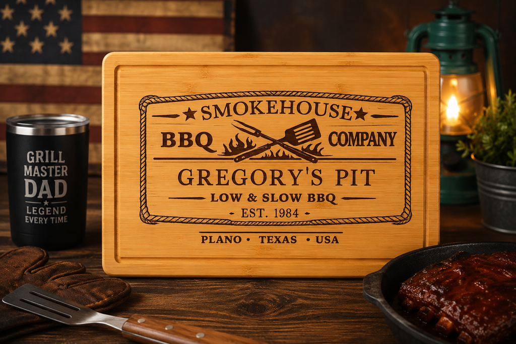 Personalized Rubberwood Cutting Board, Custom Engraved BBQ Grill Board, Grill Master Gift for Dad, Father’s Day & Housewarming Gift