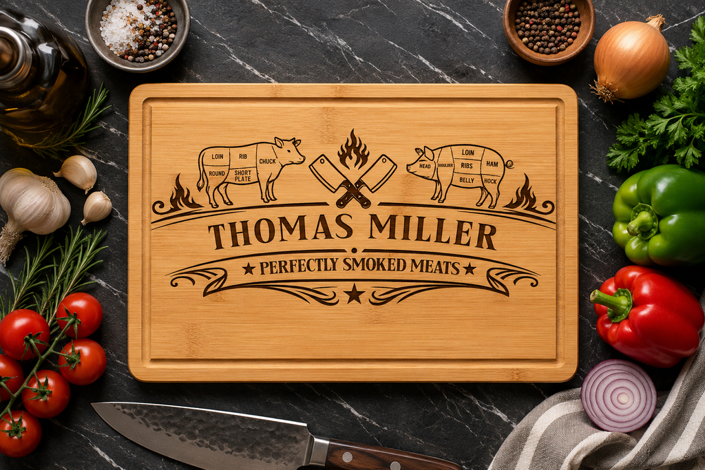 Personalized Rubberwood Cutting Board, Custom Engraved BBQ Grill Board, Grill Master Gift for Dad, Father’s Day & Housewarming Gift