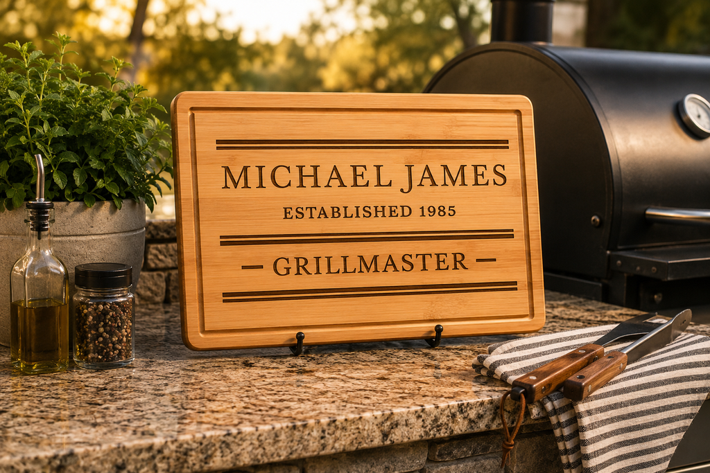 Personalized Rubberwood Cutting Board, Custom Engraved BBQ Grill Board, Grill Master Gift for Dad, Father’s Day & Housewarming Gift