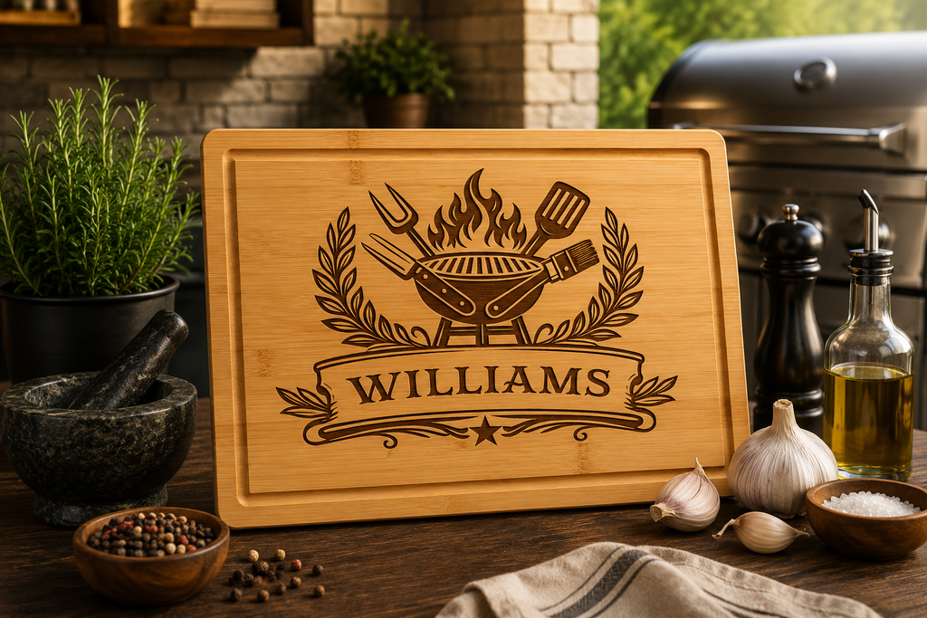 Personalized Rubberwood Cutting Board, Custom Engraved BBQ Grill Board, Grill Master Gift for Dad, Father’s Day & Housewarming Gift