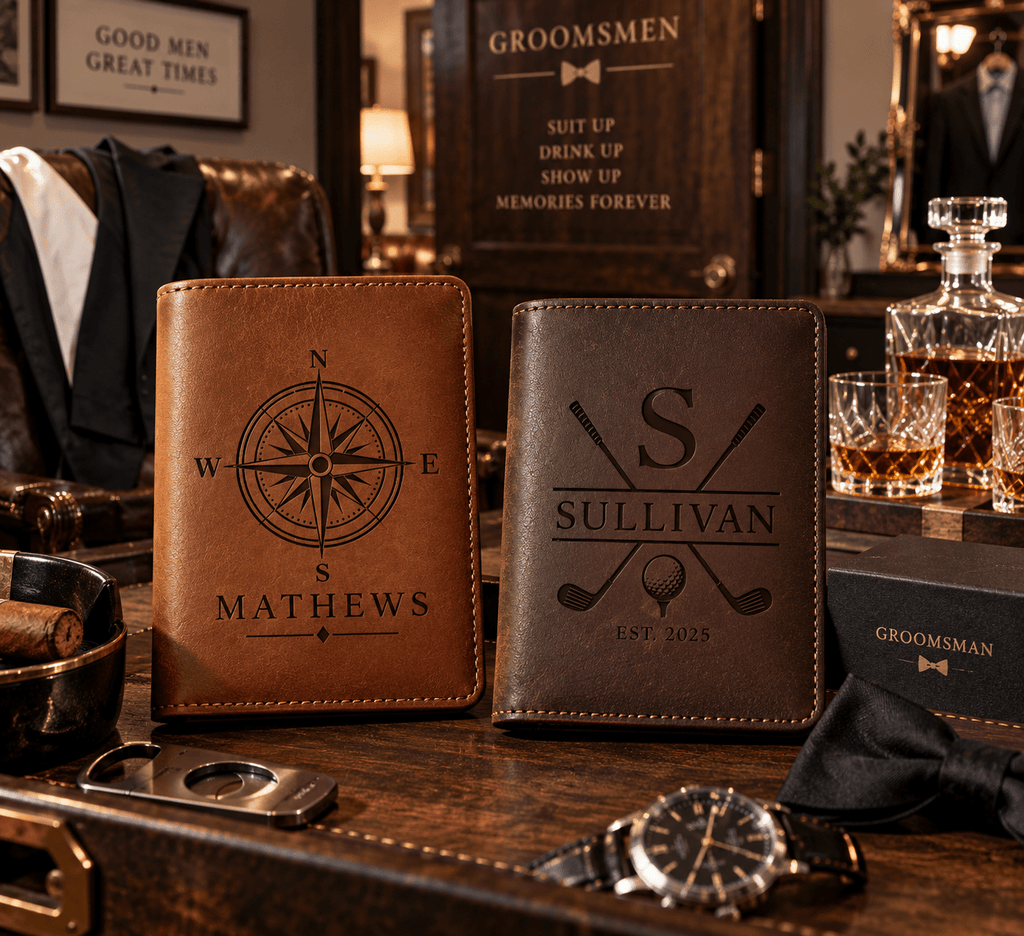 Personalized Leather Notebook Cover with Name, Custom Engraved Journal, Refillable Pocket Notebook, Gift for Him, Dad, Groomsmen