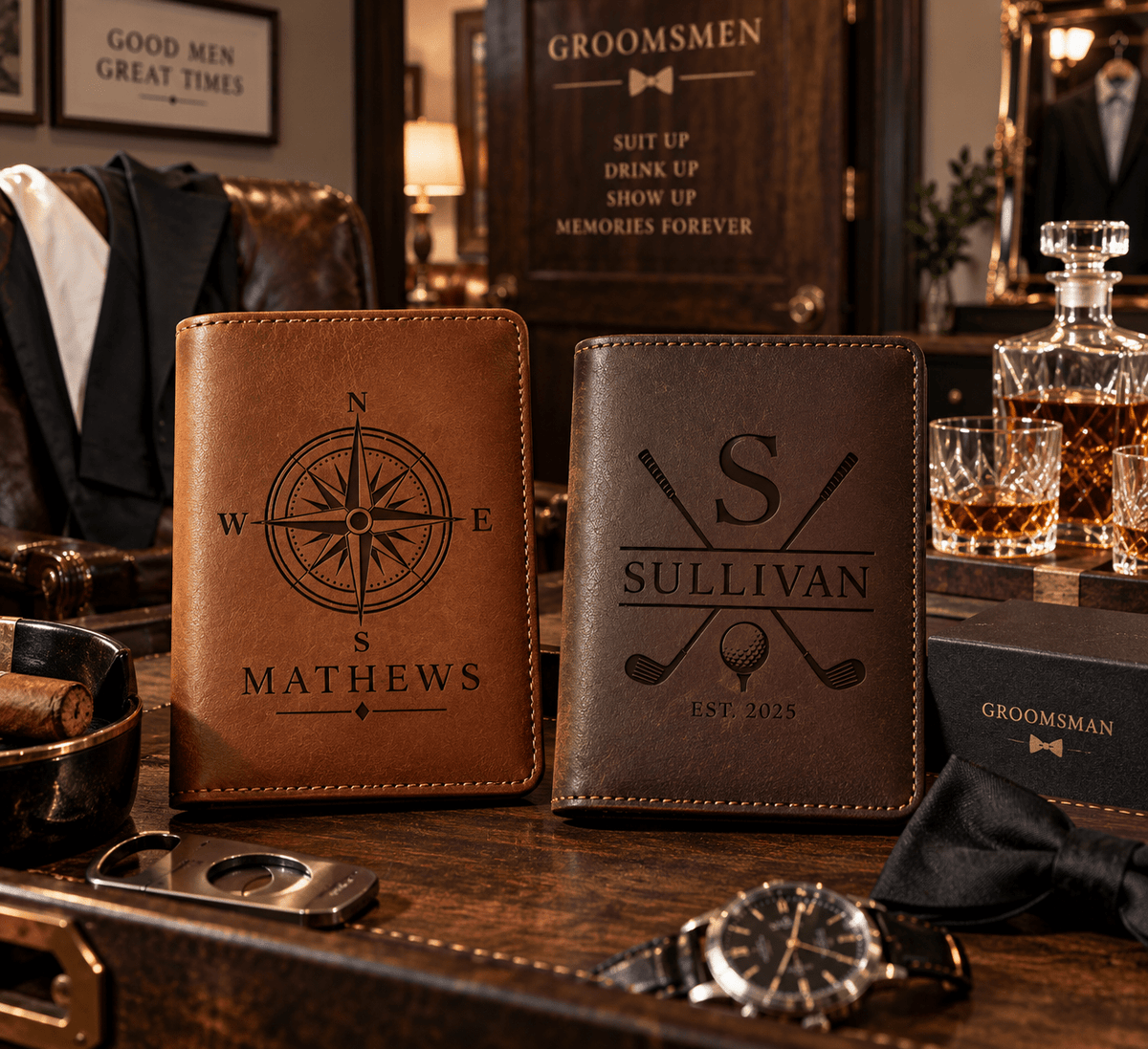 Personalized Leather Notebook Cover with Name, Custom Engraved Journal, Refillable Pocket Notebook, Gift for Him, Dad, Groomsmen