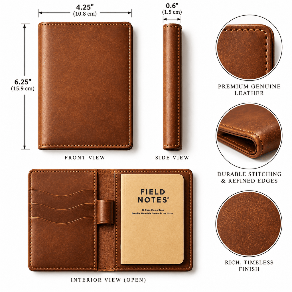 Personalized Leather Notebook Cover with Name, Custom Engraved Journal, Refillable Pocket Notebook, Gift for Him, Dad, Groomsmen