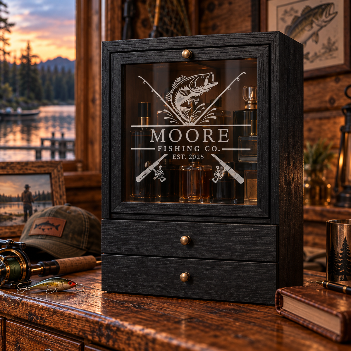 Personalized Cologne Organizer with Drawers, Engraved Men’s Fragrance Display Case, Watch Storage Box, Custom Gift for Him & Dad