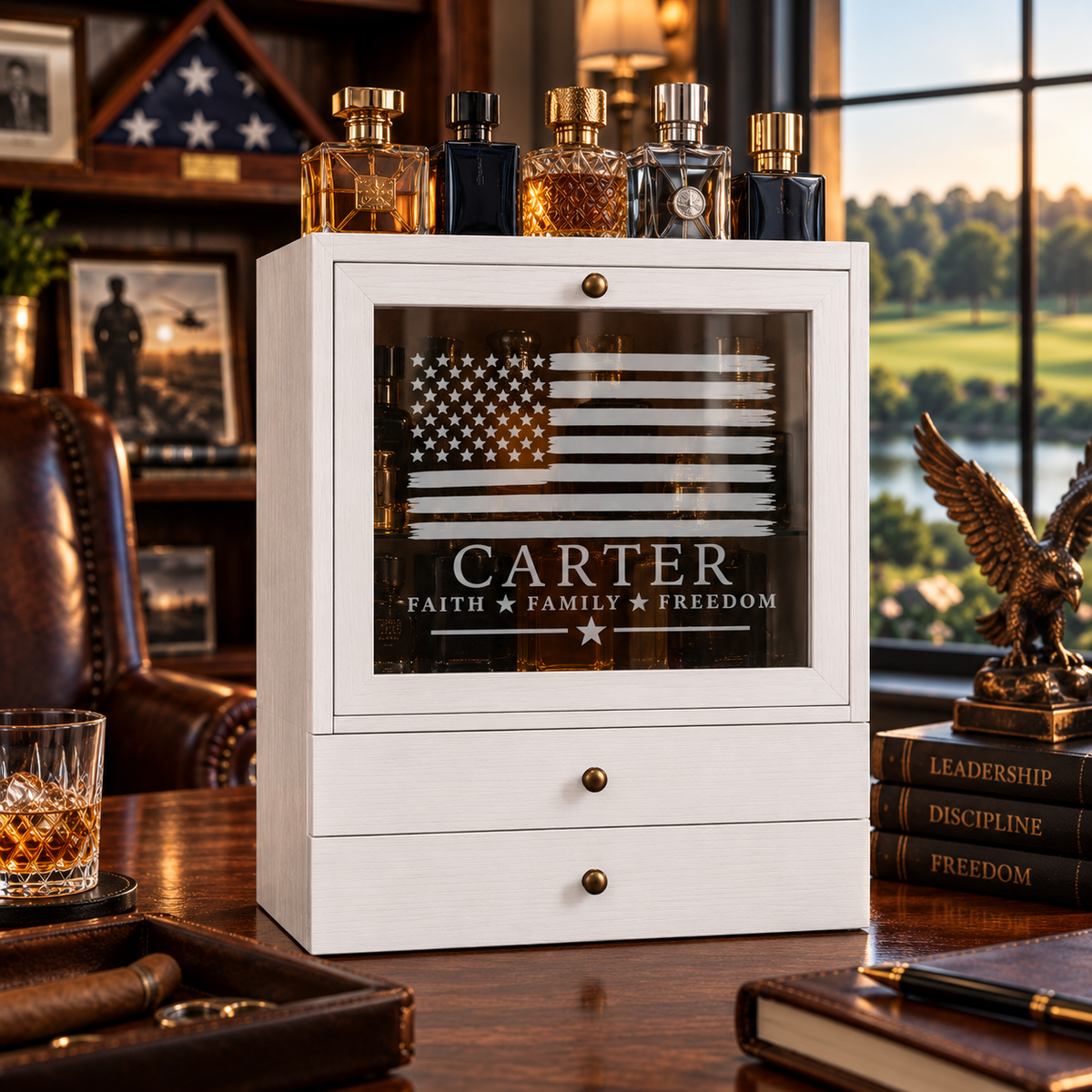 Personalized Cologne Organizer with Drawers, Engraved Men’s Fragrance Display Case, Watch Storage Box, Custom Gift for Him & Dad