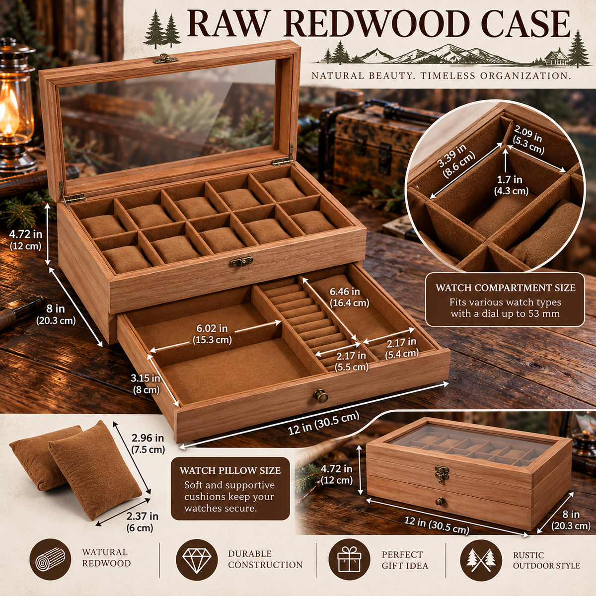 Personalized Wooden Watch Box for Men, 10 Slot Watch Case with Accessory Drawer, Engraved Watch Organizer, Anniversary Gift for Him