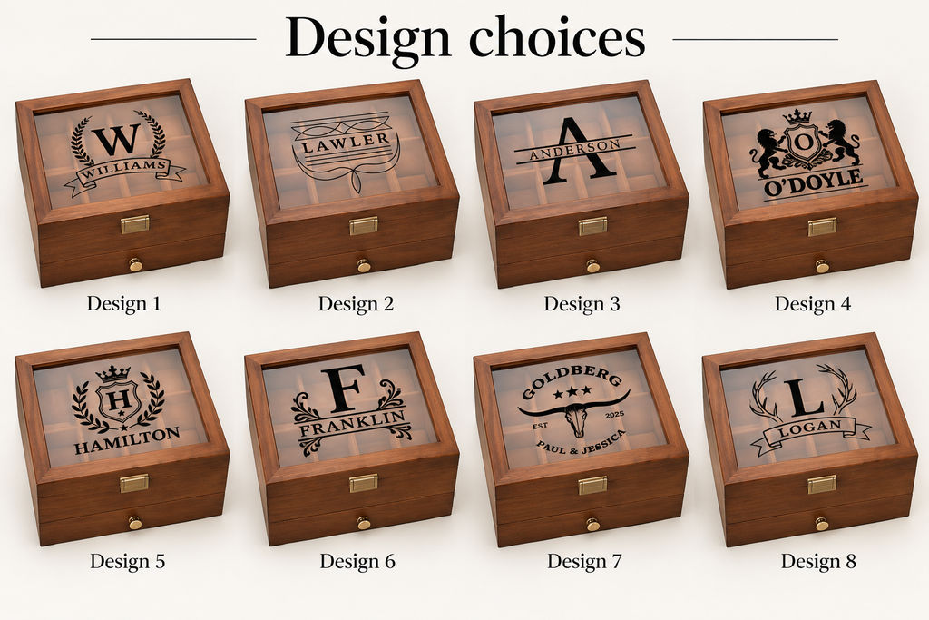 Personalized Wooden Watch Box with UV Printed Acrylic Lid, Custom Watch Case & Jewelry Organizer, Engraved Style Gift for Him