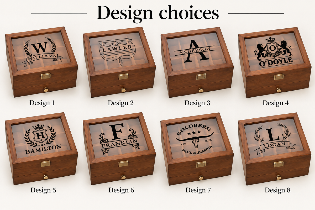 Personalized Wooden Watch Box with UV Printed Acrylic Lid, Custom Watch Case & Jewelry Organizer, Engraved Style Gift for Him