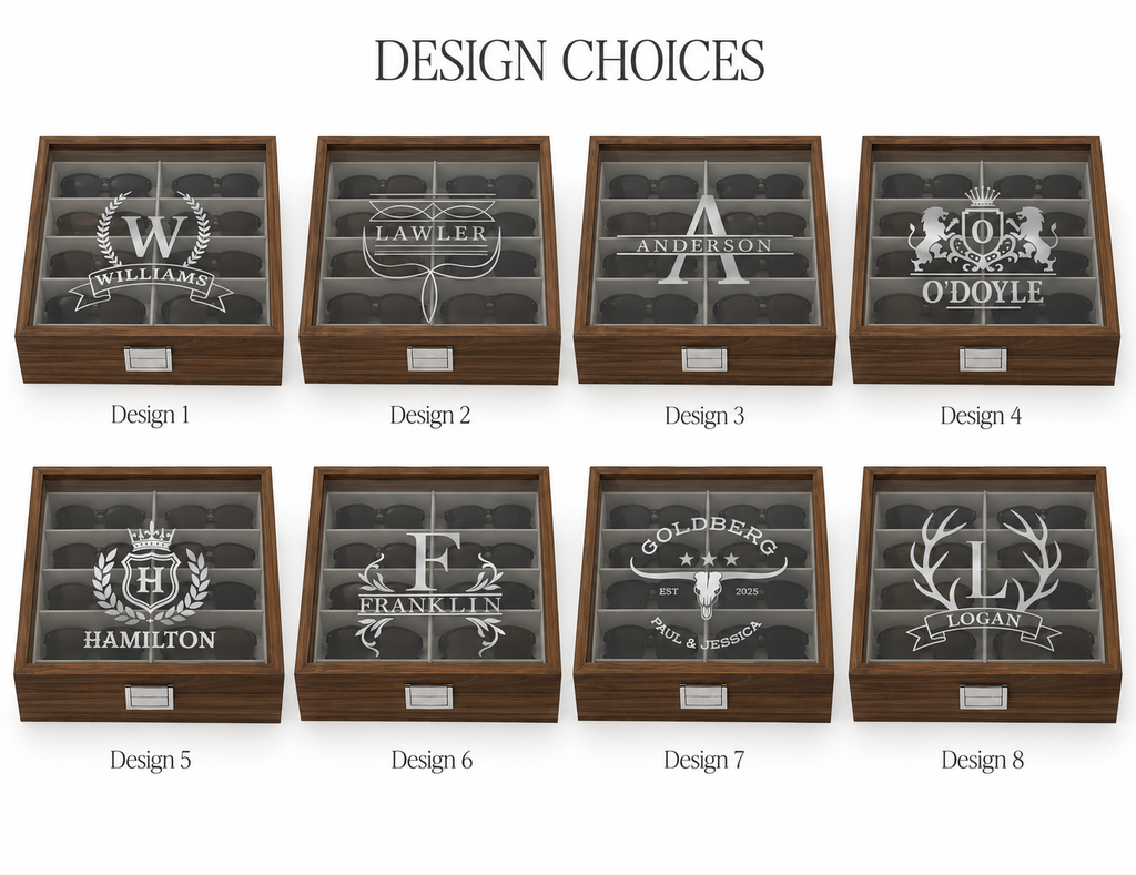 Custom Engraved Wooden Glasses Storage Box With Name Or Monogram - Personalized Sunglasses Organizer Gift For Him Or Her
