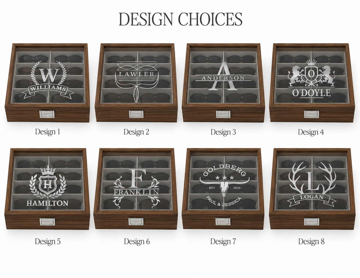 Custom Engraved Wooden Glasses Storage Box With Name Or Monogram - Personalized Sunglasses Organizer Gift For Him Or Her