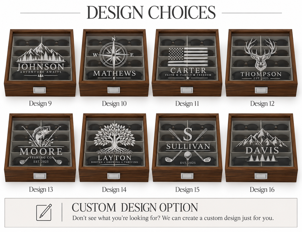 Custom Engraved Wooden Glasses Storage Box With Name Or Monogram - Personalized Sunglasses Organizer Gift For Him Or Her