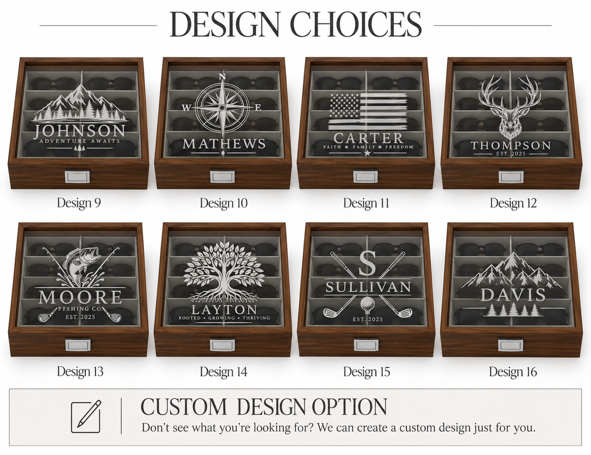 Custom Engraved Wooden Glasses Storage Box With Name Or Monogram - Personalized Sunglasses Organizer Gift For Him Or Her