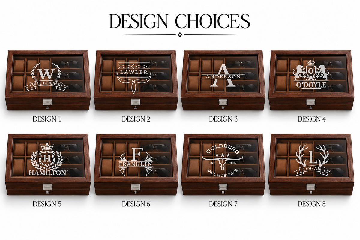 Custom Engraved Watch Sunglass Jewelry Box for Men with Name or Monogram – Wooden Personalized Organizer Gift for Him Husband Dad