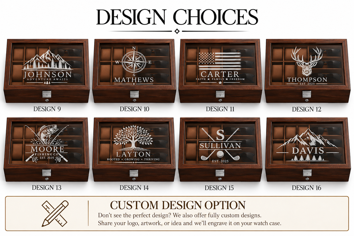 Custom Engraved Watch Sunglass Jewelry Box for Men with Name or Monogram – Wooden Personalized Organizer Gift for Him Husband Dad