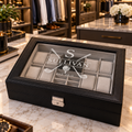 Personalized Black Leather Watch Box for Men, Custom Engraved Jewelry Organizer, 8 Slot Watch Case, Anniversary & Groomsmen Gift