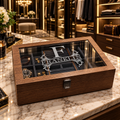 Personalized Watch & Jewelry Box for Men, Custom Engraved Glass Lid, Wooden Watch Organizer, Anniversary Birthday Father’s Day Gift