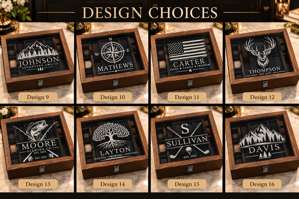 Personalized Watch & Jewelry Box for Men, Custom Engraved Glass Lid, Wooden Watch Organizer, Anniversary Birthday Father’s Day Gift