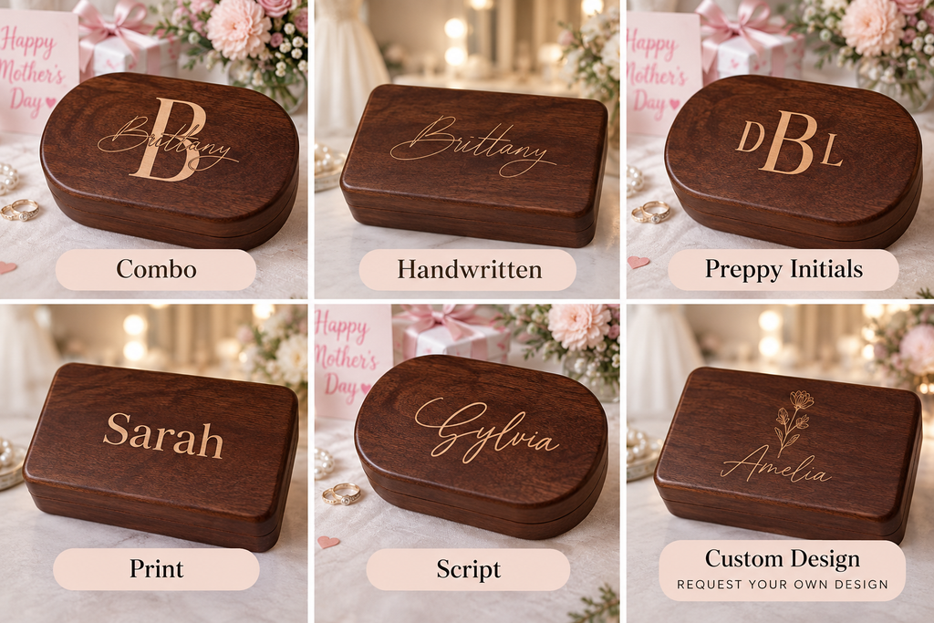 Personalized Wooden Jewelry Box with Custom Name or Monogram, Engraved Jewelry Organizer for Women, Wedding, Birthday & Mother’s Day Gift