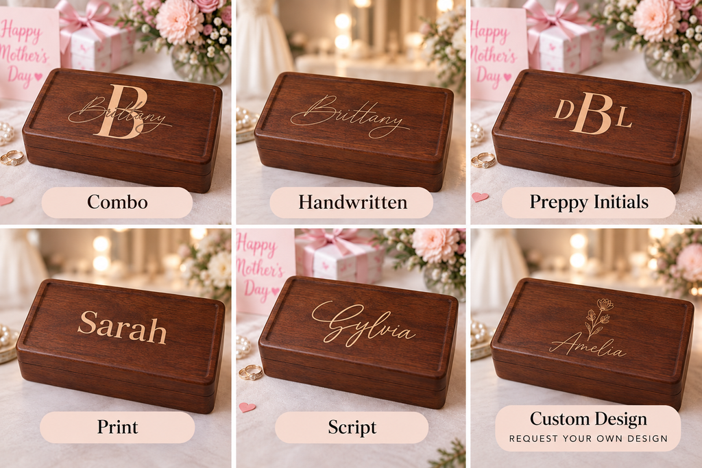 Personalized Wooden Jewelry Box, Custom Engraved Name & Initials, Small Jewelry Organizer, Bridesmaid, Mom & Birthday Gift