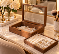 Personalized Wooden Jewelry Box with Glass Lid, Custom Name Engraved Jewelry Organizer, Ring Earring Necklace Storage Gift for Her