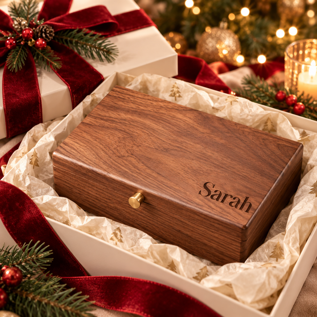 Personalized Walnut Jewelry Box for Women, Engraved Wooden Jewelry Organizer with Removable Tray, Custom Name Keepsake Gift