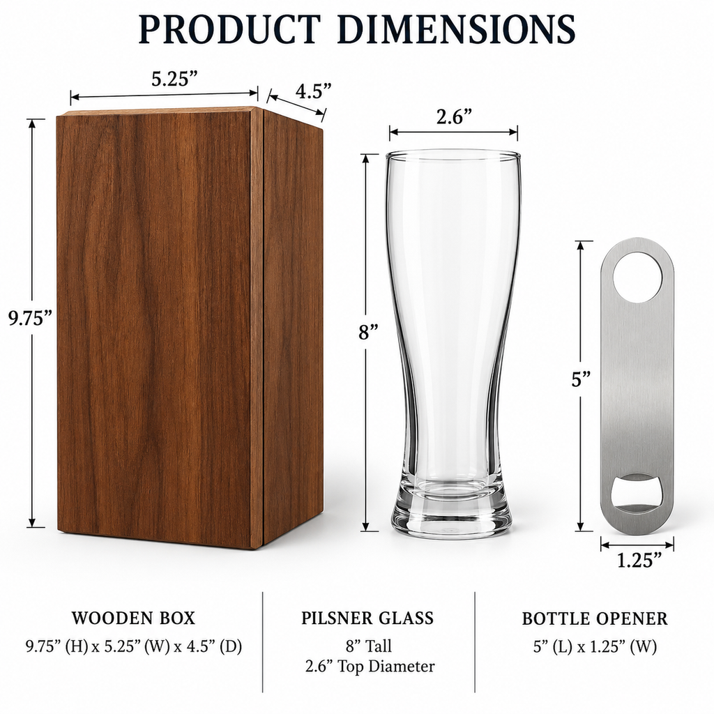 Personalized Groomsmen Gift Set, Engraved Pilsner Beer Glass, Custom Wood Gift Box & Bottle Opener, Best Man Wedding Gift
