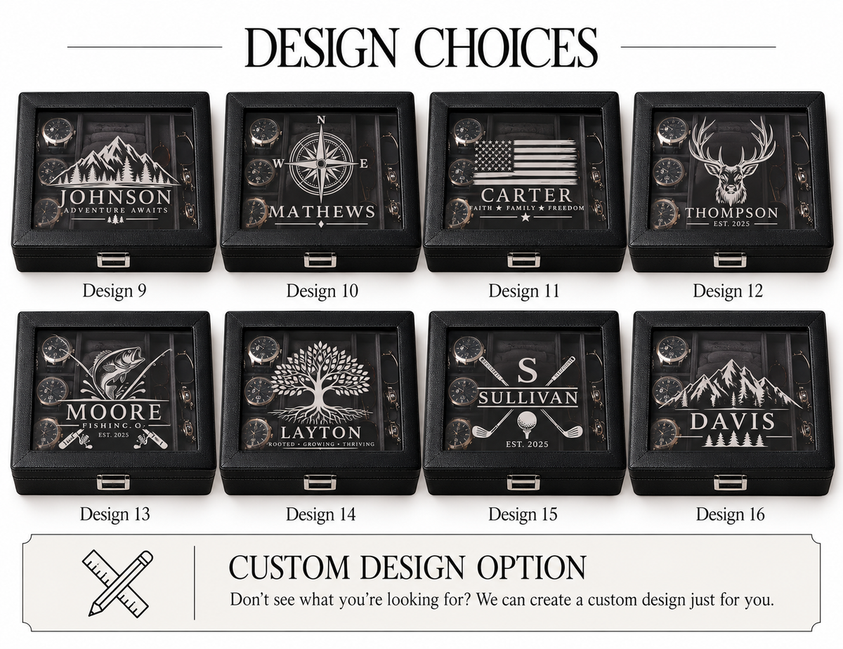 Personalized Leather Watch Jewelry Box for Men with Custom Name Monogram Engraving Gift for Him Husband Dad Anniversary Groomsmen