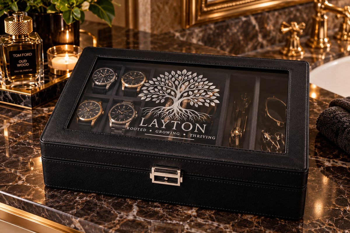 Personalized Leather Watch Jewelry Box for Men with Custom Name Monogram Engraving Gift for Him Husband Dad Anniversary Groomsmen