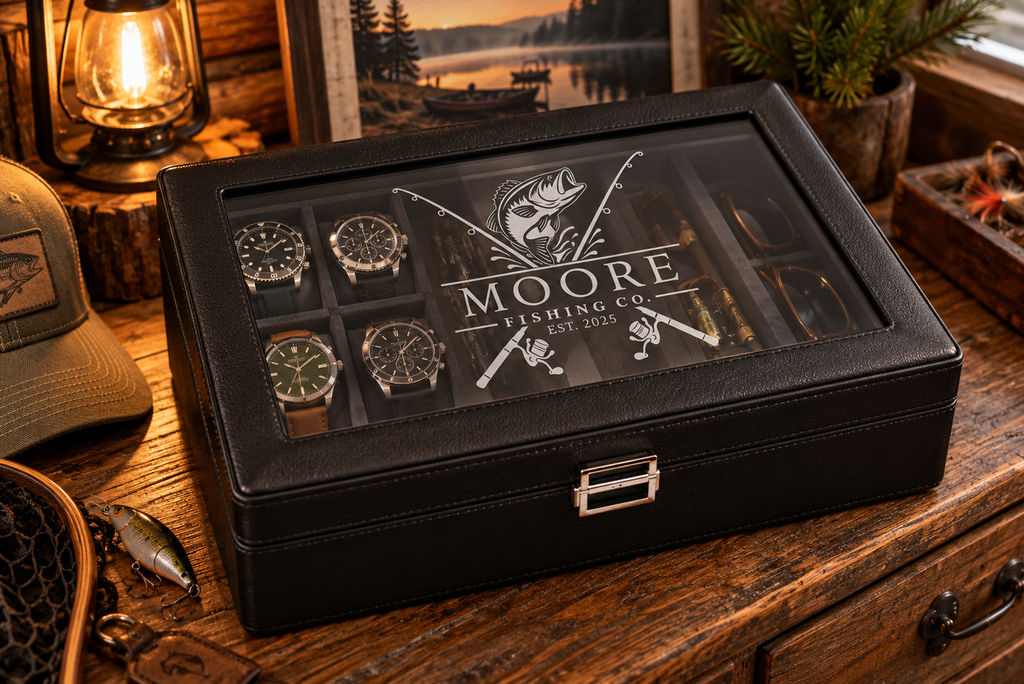 Personalized Leather Watch Jewelry Box for Men with Custom Name Monogram Engraving Gift for Him Husband Dad Anniversary Groomsmen